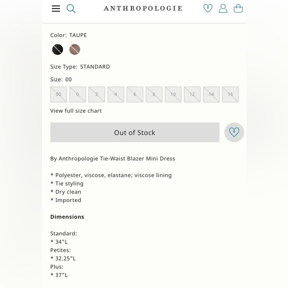 🍂By Anthropologie Tie-Waist Blazer Mini Dress in Taupe Size 10, NWT✨ - Picture 6 of 7